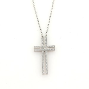 16927 - Cartier Diamond 18k White Gold Cross Pendant Necklace w/Paper