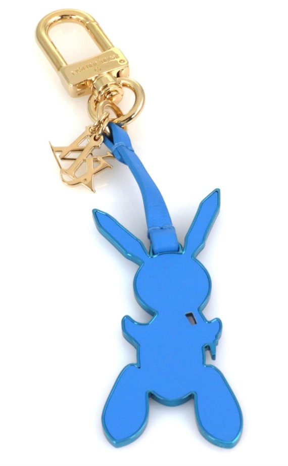 Louis Vuitton Jeff Koons Rabbit Blue Leather Logo Bag Charm 