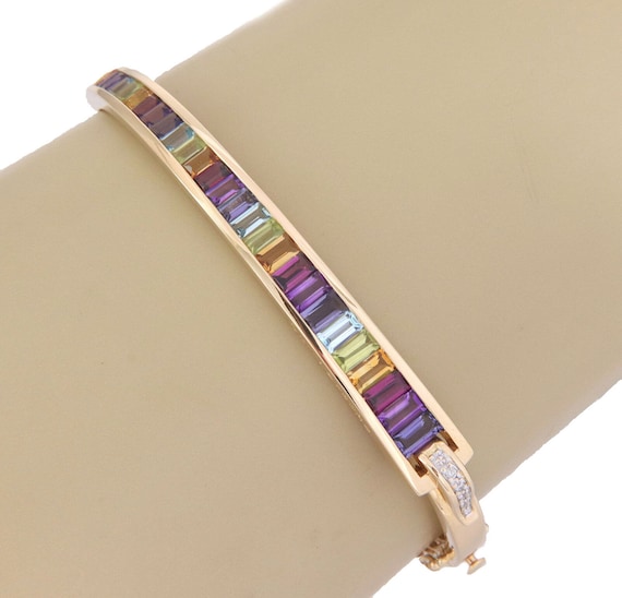 26906 - Guy Laroche Diamond & Gems 18k Yellow Gold Bangle Bracelet View 2