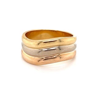 27845 - Cartier 18k Tri-Color Gold Triple Stack Wave Band Ring - Size 6