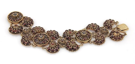 18929 - Garnet 2" Wide 14k Yellow Gold & Fancy Fl… - image 3