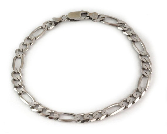 24944 - Wide Figaro 14k White Gold 6mm Chain Link Bracelet 8.25 