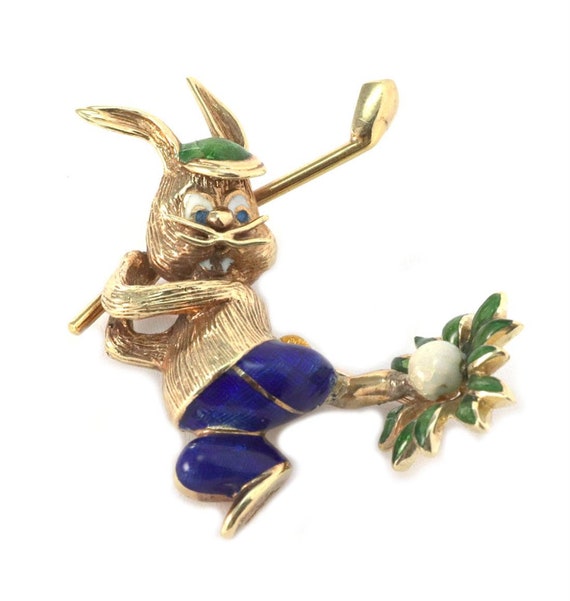 24103 - Multicolor Enamel Rabbit Golfer 14k Yellow