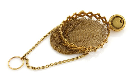 16937 - Antique 21k Gold Cork Screw Top Mesh Purs… - image 3