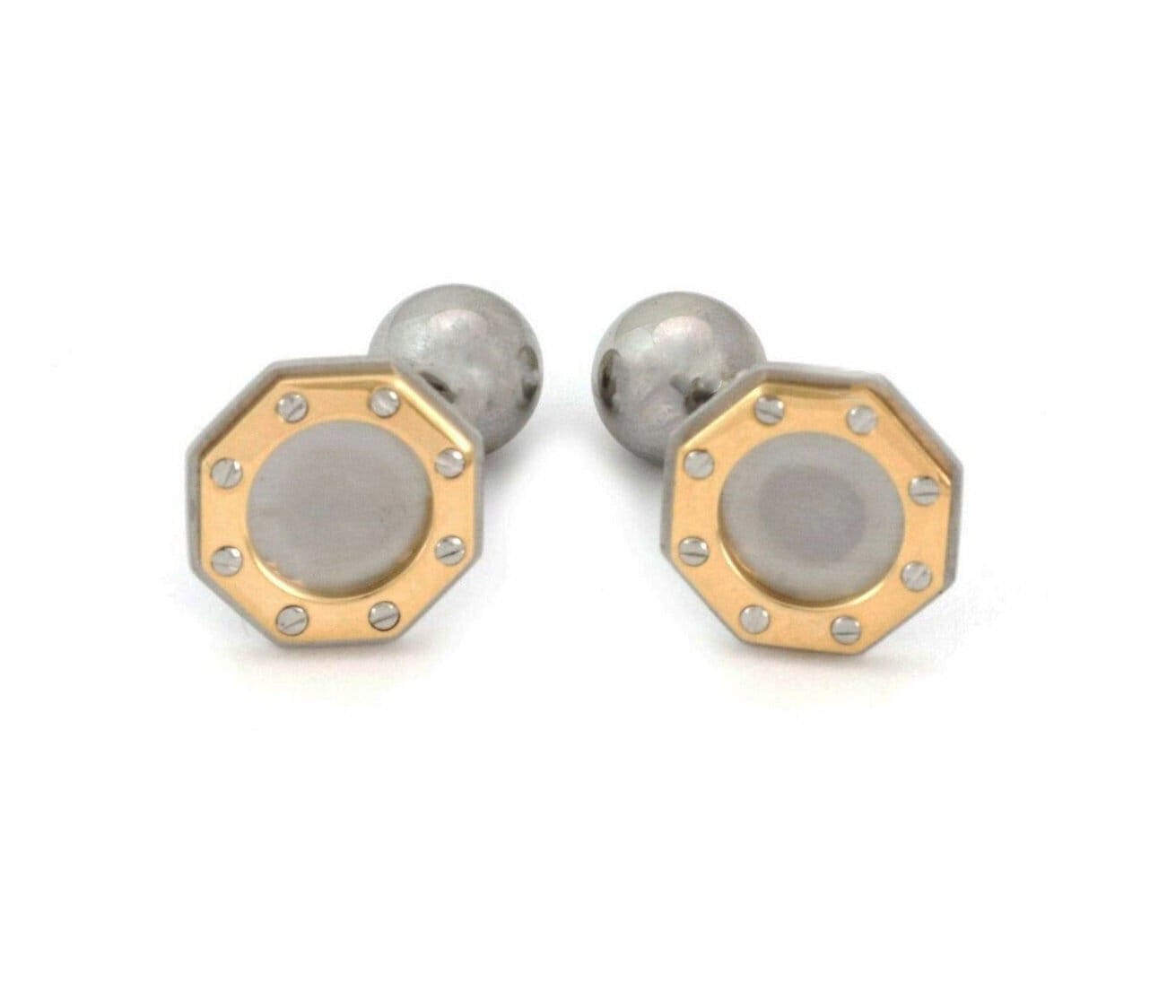 24343 - Cartier Santos 18k Gold Steel Octagon Shape Screw Motifs