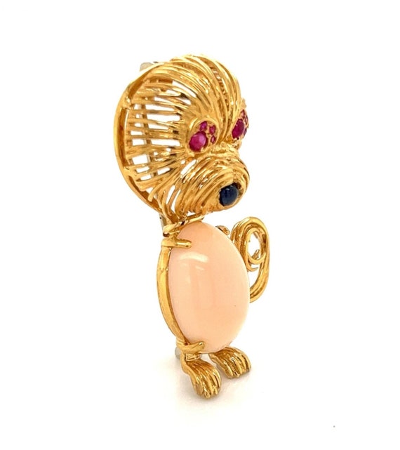 10939 - Coral Ruby & Sapphire 18k Yellow Gold Cat… - image 2