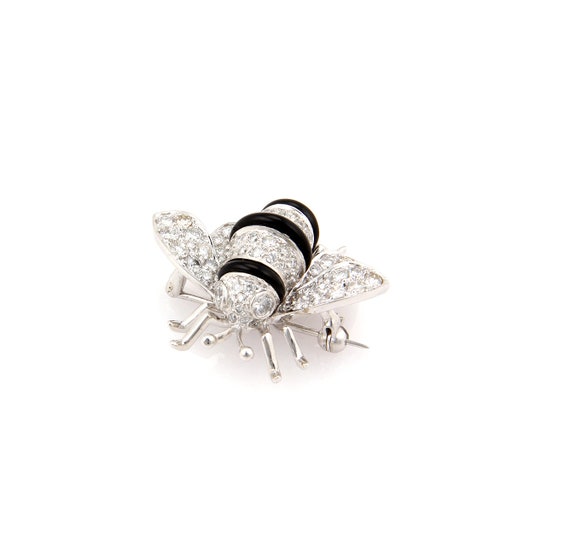 13827 - Diamond Onyx Bumble Bee 18k White Gold Br… - image 3