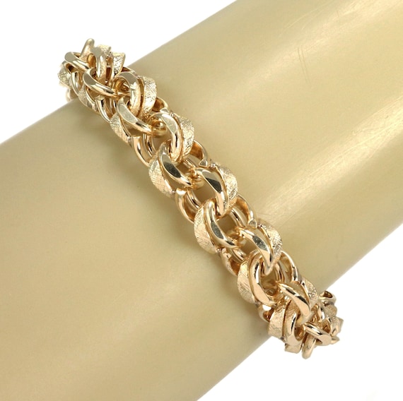 22840 - Double Ring 14k Yellow Gold Links Charm Bracelet 8