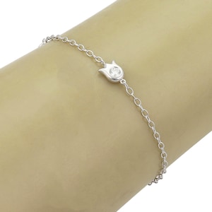 22158 - Cartier Diamond Tulip Floral Charm 18k White Gold Chain Bracelet w/Paper