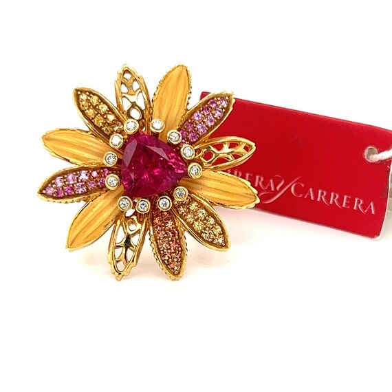 27591 - Carrera y Carrera Primavera Diamond Tourmaline & Sapphire 18k Gold Flower Ring