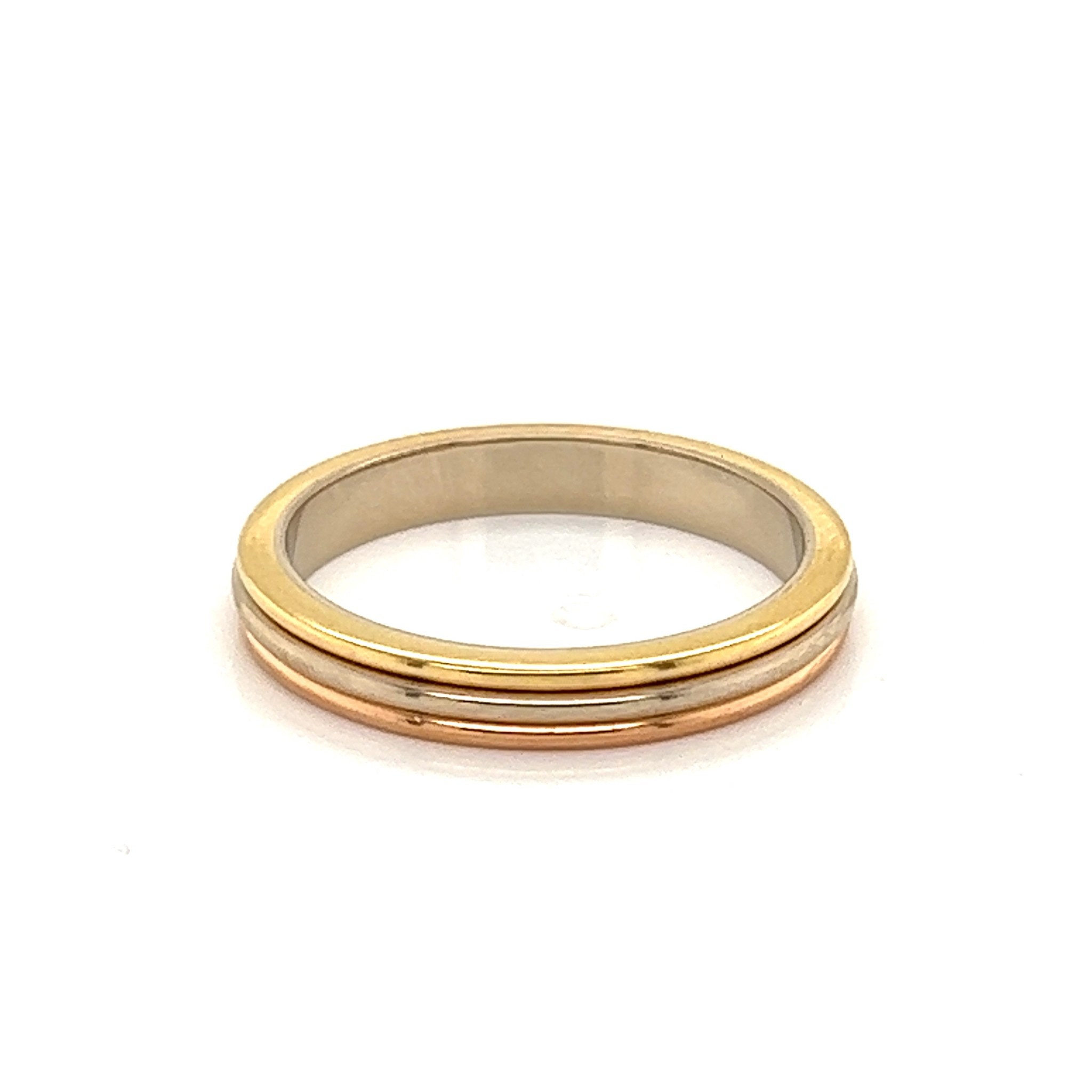 25404 - Cartier 18k Tri-color Gold 3mm Wide Stack Band Ring W/cert