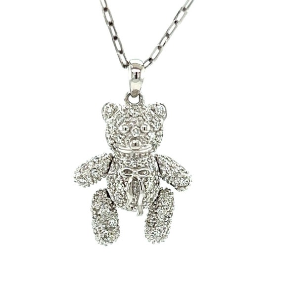 26735 Animated Movable Diamond 18k White Gold Teddy Bear Pendant Necklace -  Etsy