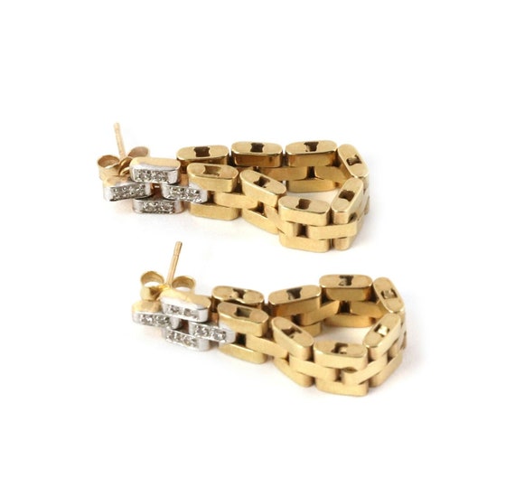 22593 - Diamond 14k Gold Link 6mm Wide Long Dangle
