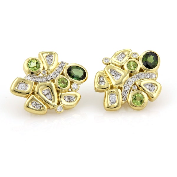 16908 - Seidengang Diamonds Green Tourmaline & Peridot 18k Yellow Gold Fancy Earrings