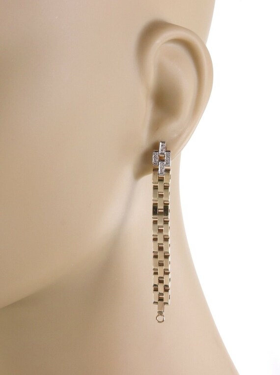 22593 Diamond 14k Gold Long Dangle Link Chain Ear… - image 2