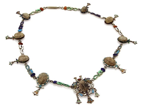 18884 - Antique Multi Wood & Enamel Scarabs Snake