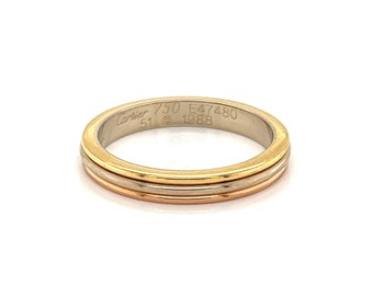 25404 - Cartier 18k Tri-Color Gold 3mm Wide Stack Band Ring w/Cert