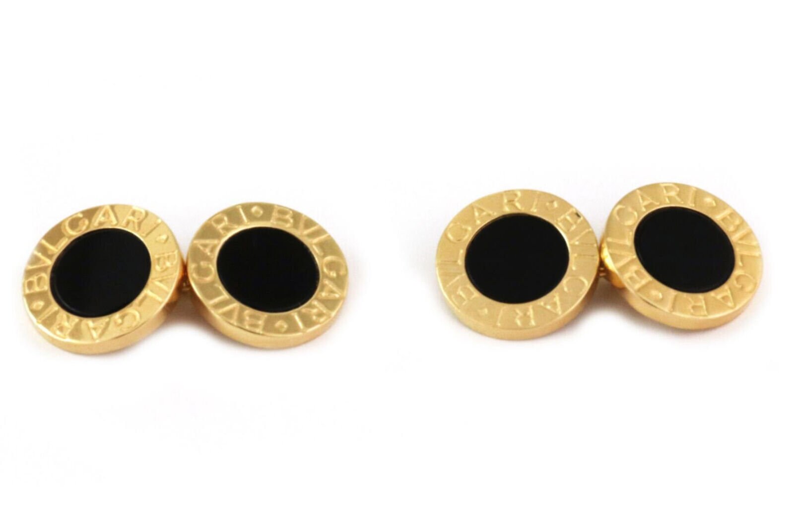 小物 BVLGARI Bvlgari Silver 925 × Onyx Logoed Square Shape Cufflinks [VG