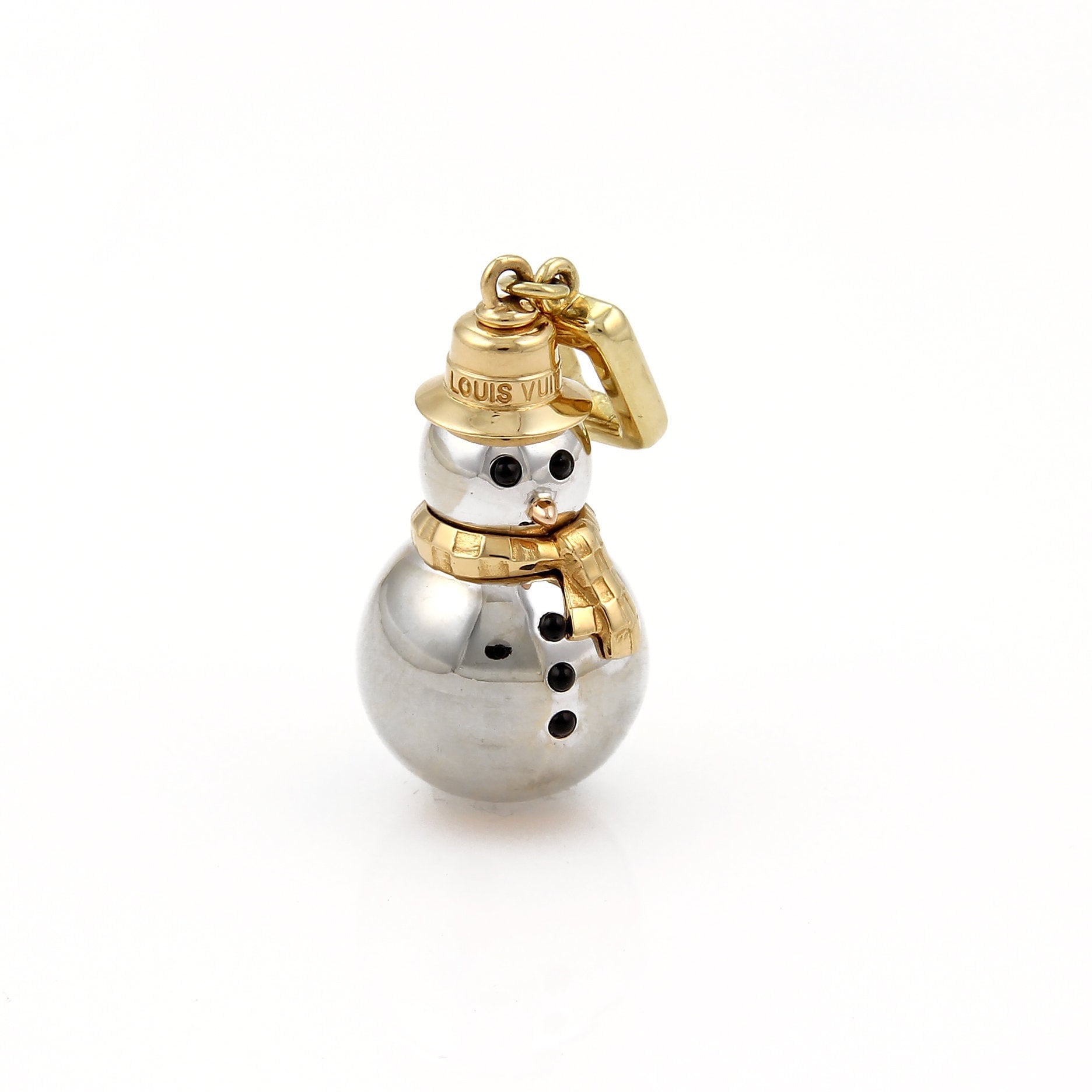 21705 - Louis Vuitton Snowman Onyx 18k Two Tone Gold Charm Pendant