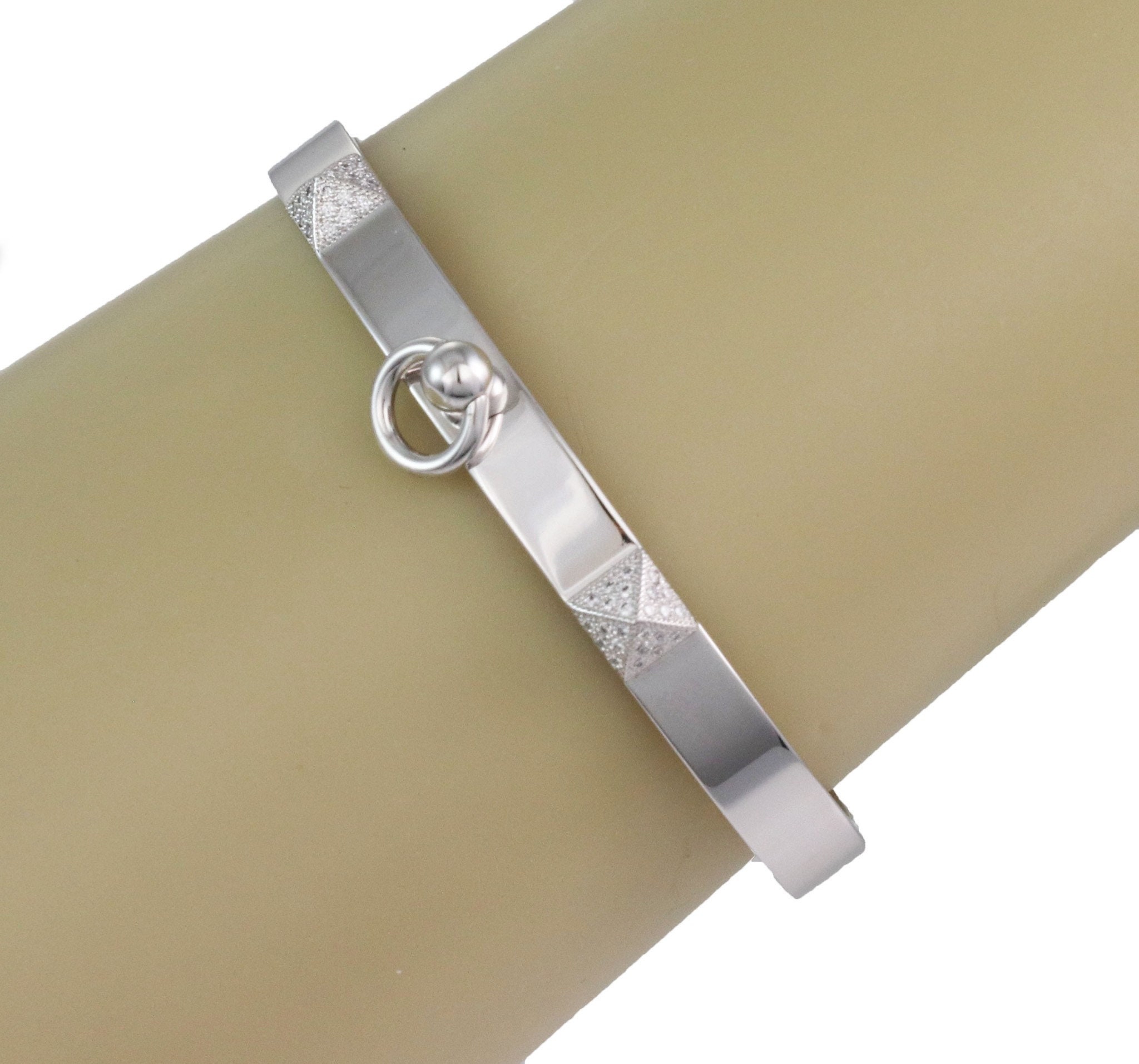 Etsy De White Wide Chien Collier 18k Bracelet Hermes 25137 Bangle France 6mm - Gold Diamond