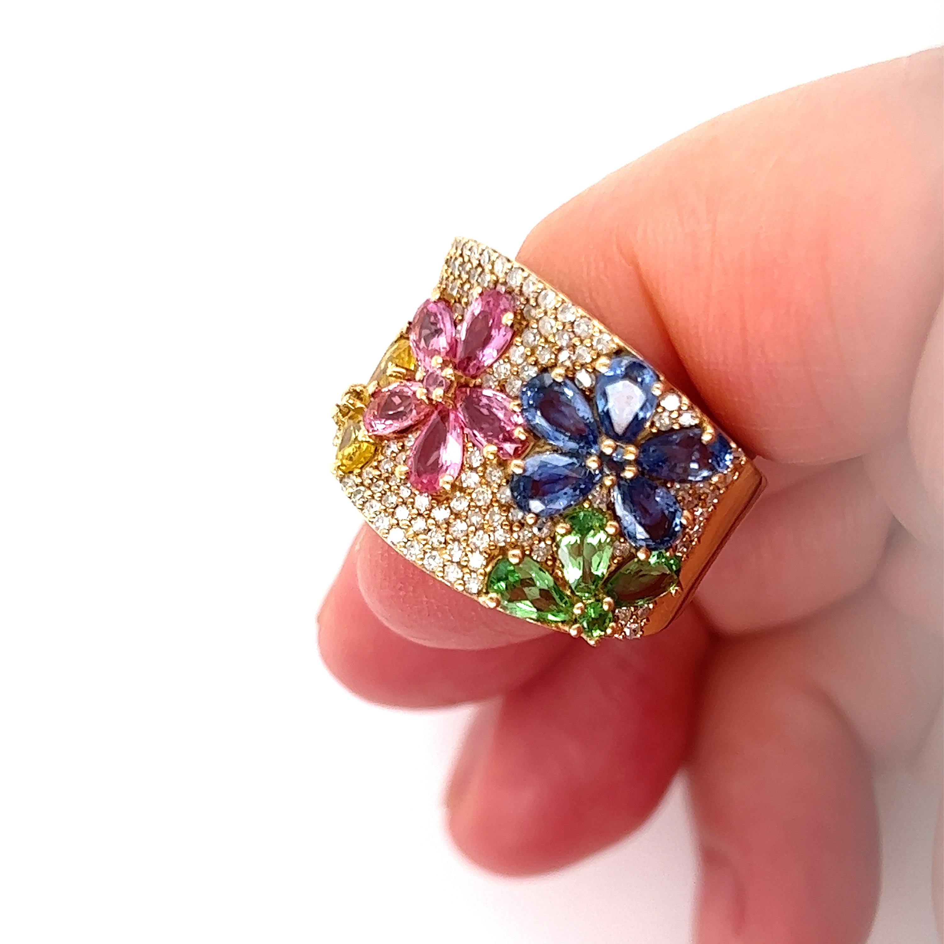25993 Effy 14k Yellow Gold Watercolors Diamond Multicolor Sapphires Ring Etsy