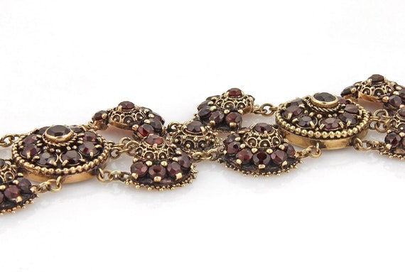 18929 - Garnet 2" Wide 14k Yellow Gold & Fancy Fl… - image 2