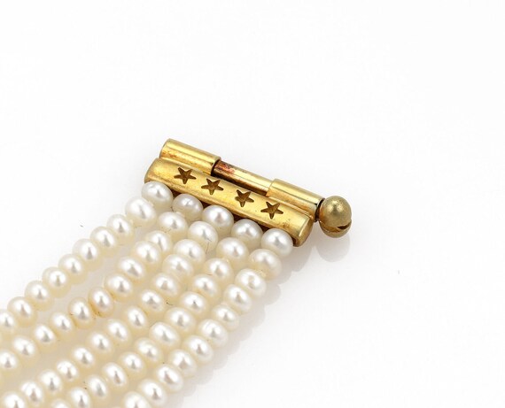 19889 H.stern Diamond Pearls 5 Strands 18k Gold Leaf Choker