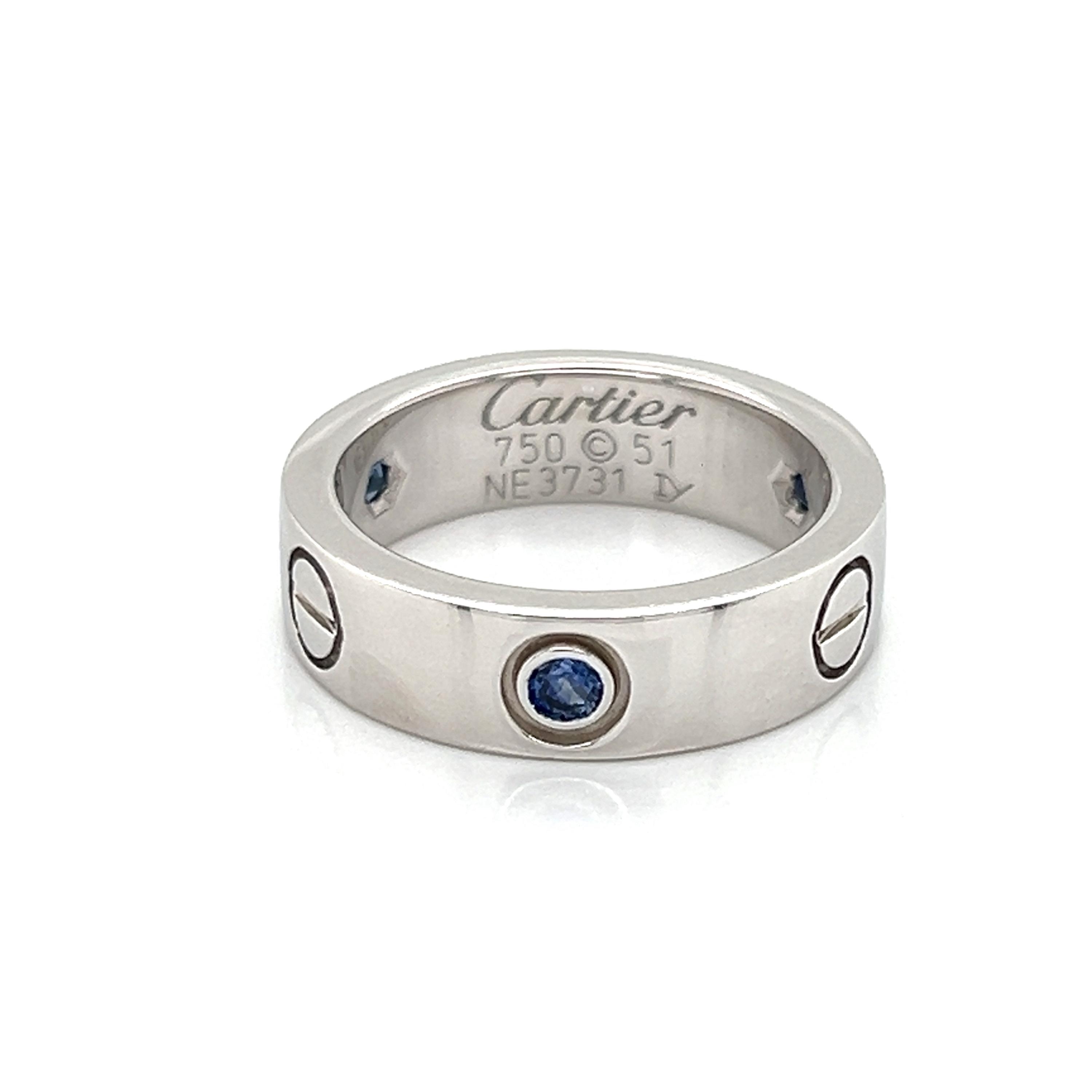 25189 - Rare Cartier Love Ring: 18k White Gold & Blue Sapphire