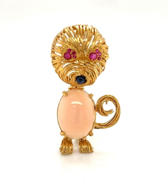 10939 - Coral Ruby & Sapphire 18k Yellow Gold Cat… - image 1