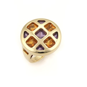 16820 - Cartier Pasha Citrine & Amethyst 18k Gold Round Ring w/Certificate - Size 7