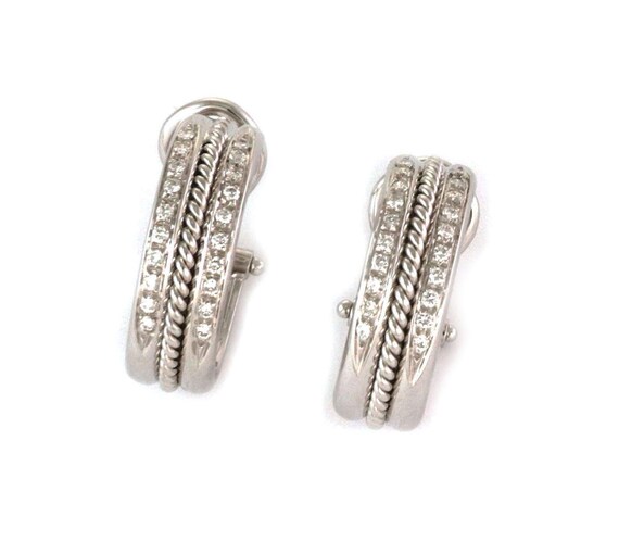 25146 - Diamond Fancy Oval 18k White Gold Hoop Earrings - Etsy