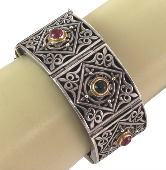 24689 - Konstantino Tourmaline 18k Gold Sterling Hefty Wide