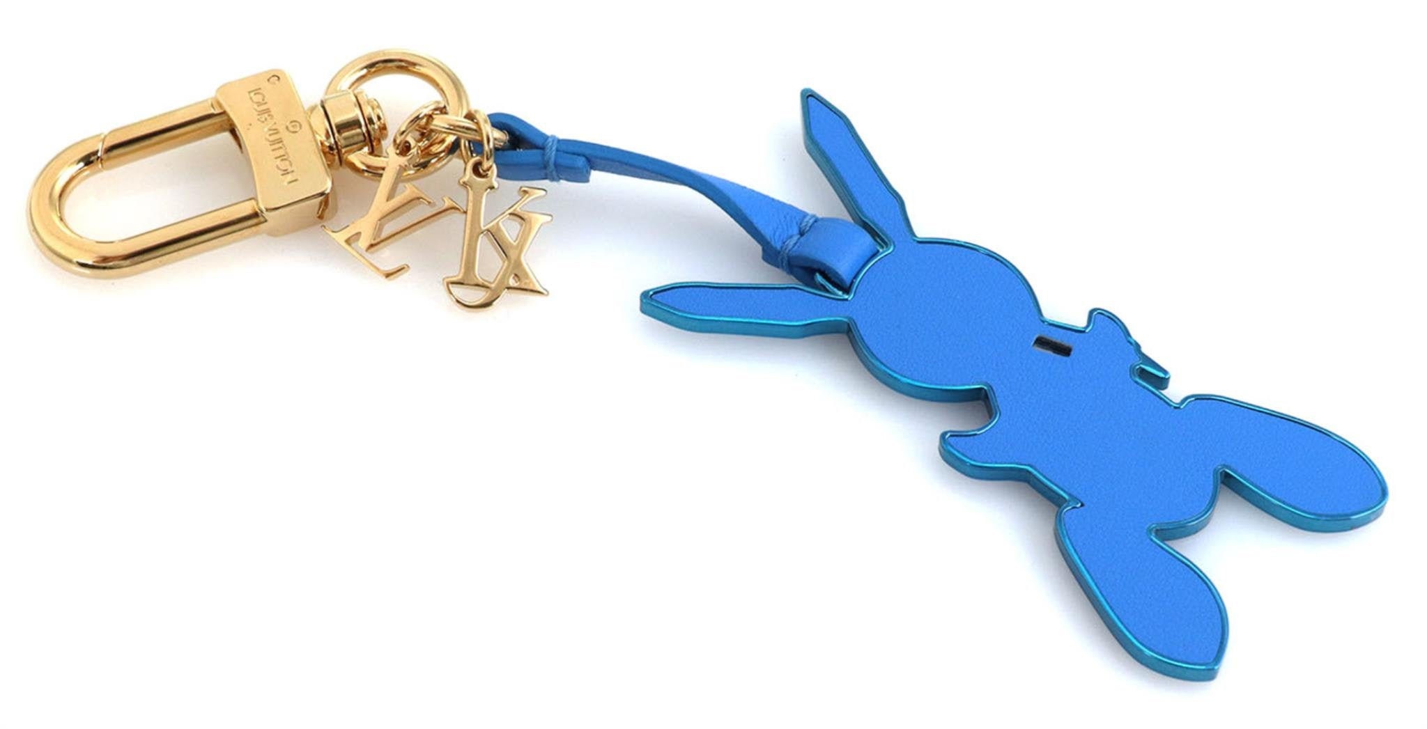 22781 - Llavero con dije para bolso de cuero azul con el logotipo de Jeff Koons Rabbit de Louis Vuitton - Etsy México