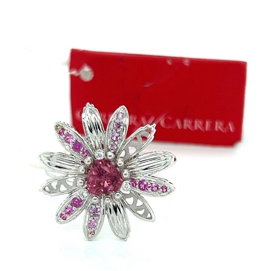 28131 - Carrera y Carrera Primavera Tourmaline 18k White Gold Flower Ring - Size 6.5