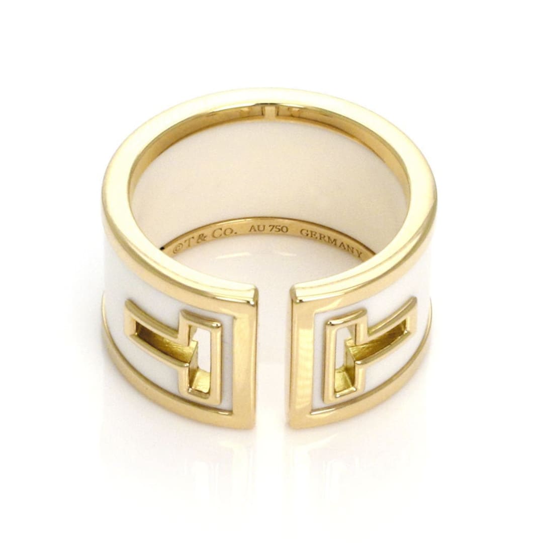 23160 - Tiffany & Co. T Cut White Ceramic 18k Yellow Gold Wide