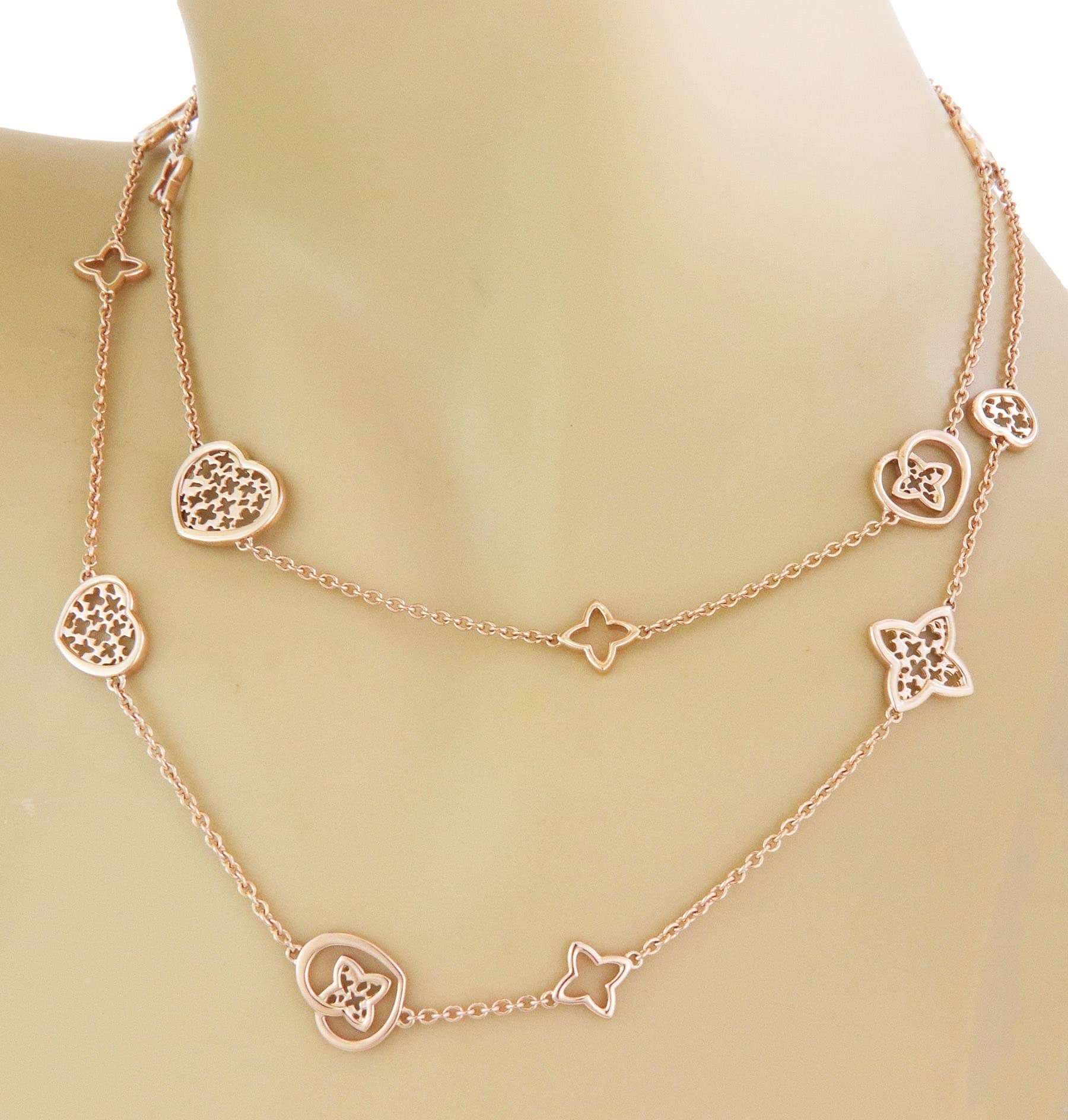 LOUIS VUITTON Heart double necklace Silver Gold LV Logo Ladies accessories  set