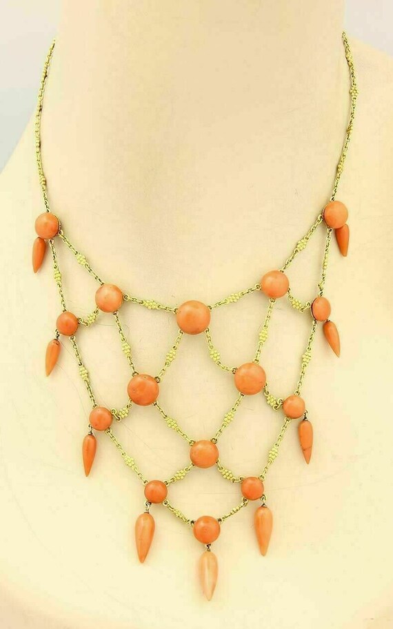 15423 - Cabochon & Spear Coral Drape Necklace in … - image 1