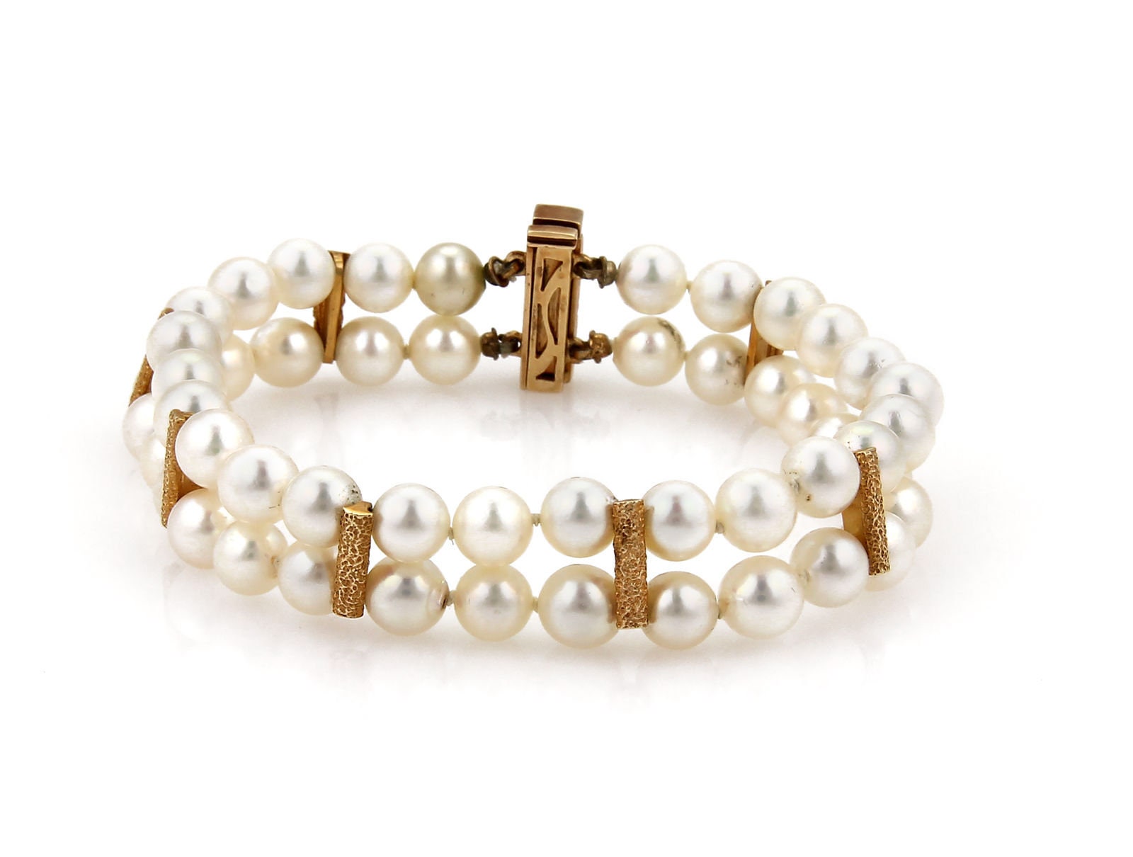 19427 - Double Strand 6mm 14k Yellow Gold Pearls Bracelet - Etsy