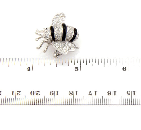 13827 - Diamond Onyx Bumble Bee 18k White Gold Br… - image 6