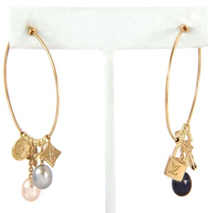 Louis Vuitton Gold, Cultured Pearl and Charm Hoop Earrings , Contemporary Jewelry