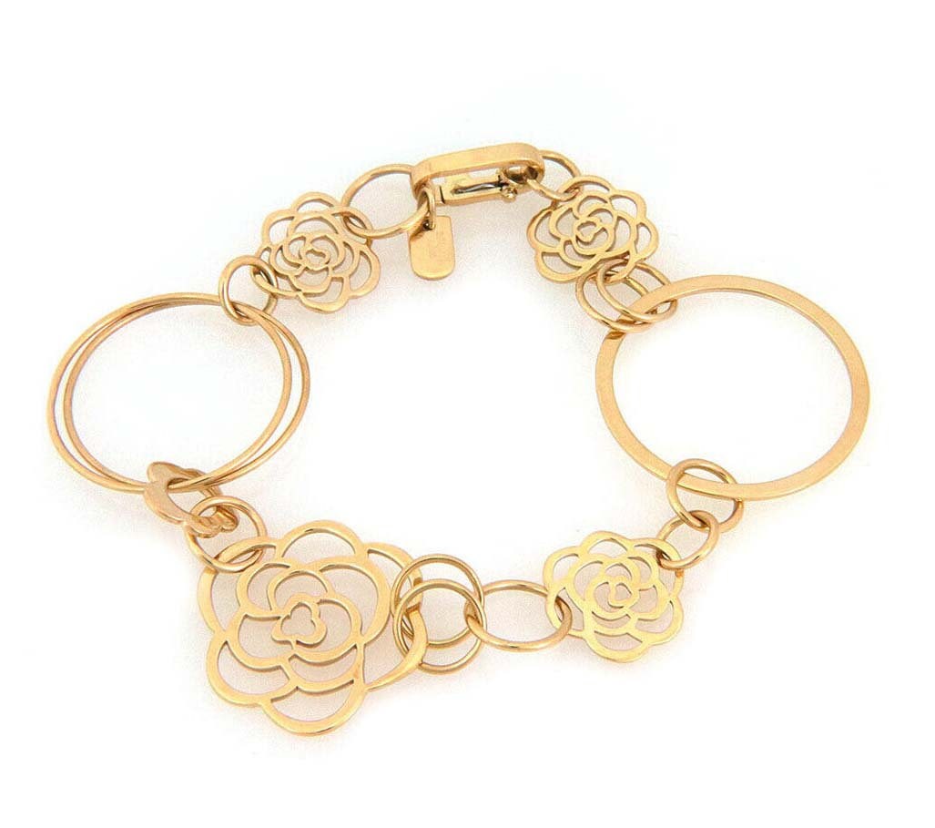 28249 - Chanel Camellia 18k Yellow Gold Flower & Hoop Motif