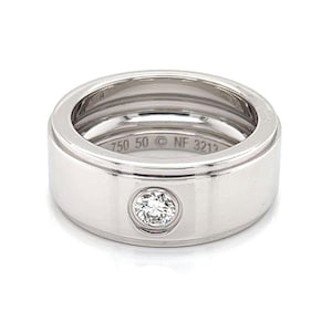 27930 - Cartier One Diamond Wide 18k White Gold Wedding Band Ring - Size 5