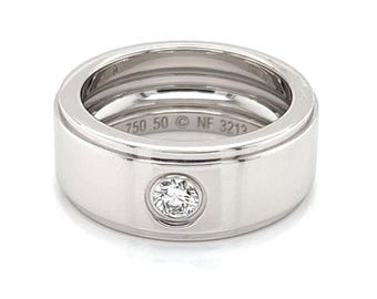27930 - Cartier One Diamond Wide 18k White Gold Wedding Band Ring - Size 5