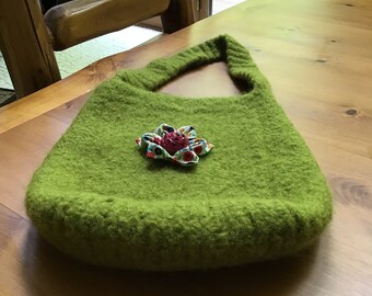 Lime Green 100% Wool Knitted/Felted Bucket Purse