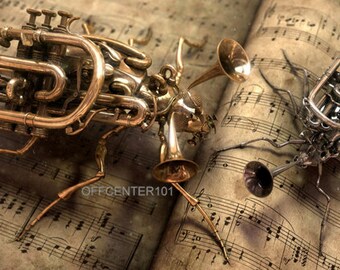 Steampunk Fridge Magnet - Musical Insects