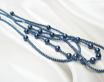 Blue Pearl 3-strand Formal Necklace