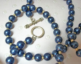 Blue Pearl, Sliver Clasped Necklace