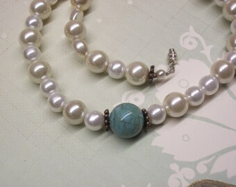 Turquoise and pearl necklace