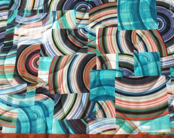 Abstract Quilted Placemats: Turquoise & Copper, Set of 4