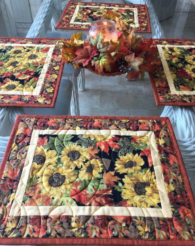 Sunflower Placemats Quilted Fall Placemats Autumn Table Etsy